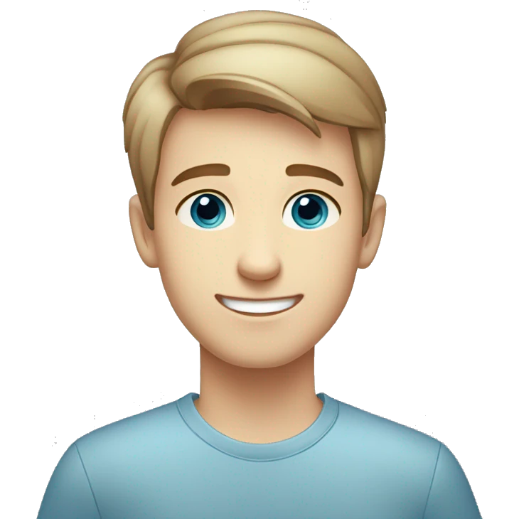 confident happy clean shaven pale teen boy with short light brown hair blue eyes portrait emoji