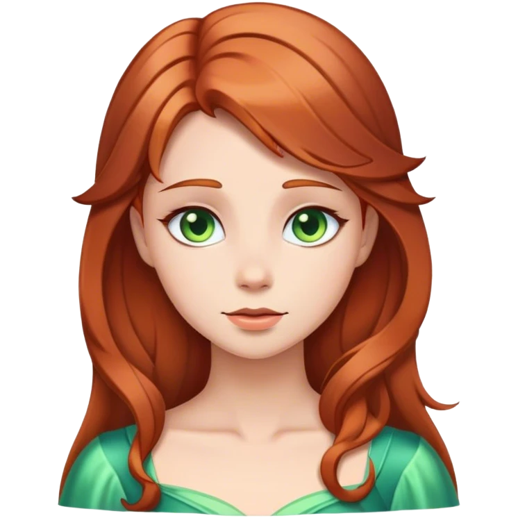 Cinematic Serene Sleeping Beauty Portrait Emoji, rendered in a simplified vector style. Depict a gentle Aurora (chest and above) with fair, glowing skin and softly cascading auburn hair, her expression calm and reflective, dressed in her timeless attire. The image exudes a soft, warm radiance with high shine and a subtle glowing outline. emoji