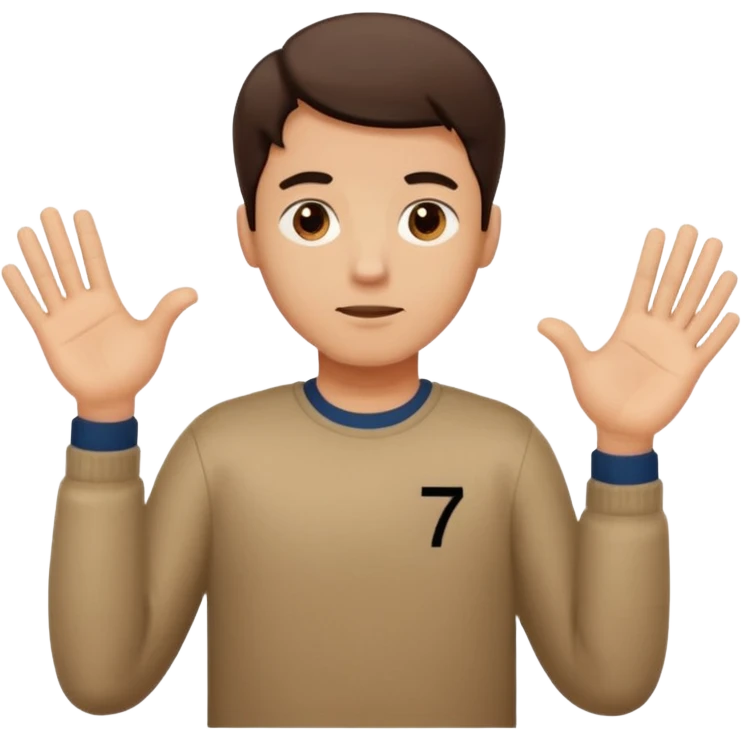 a man shrugging his shoulders with 6 above his left hand and 7 above his right hand emoji