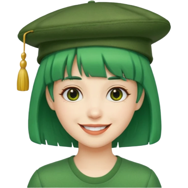 bangs and hat green hair very happy  emoji