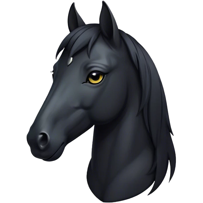 Cinematic Noble Black Horse Portrait Emoji, Poised and regal, with a strong, athletic build and a sleek, well-groomed jet-black fur, deep-set soulful dark eyes, Simplified yet sharp and sophisticated features, highly detailed, glowing with a soft, dignified glow, high shine, intelligent and commanding, stylized with an air of mysterious grace, focused and attentive, soft glowing outline, capturing the essence of a watchful and confident steed, so majestic it feels as though it could gallop out of the screen with effortless authority! emoji