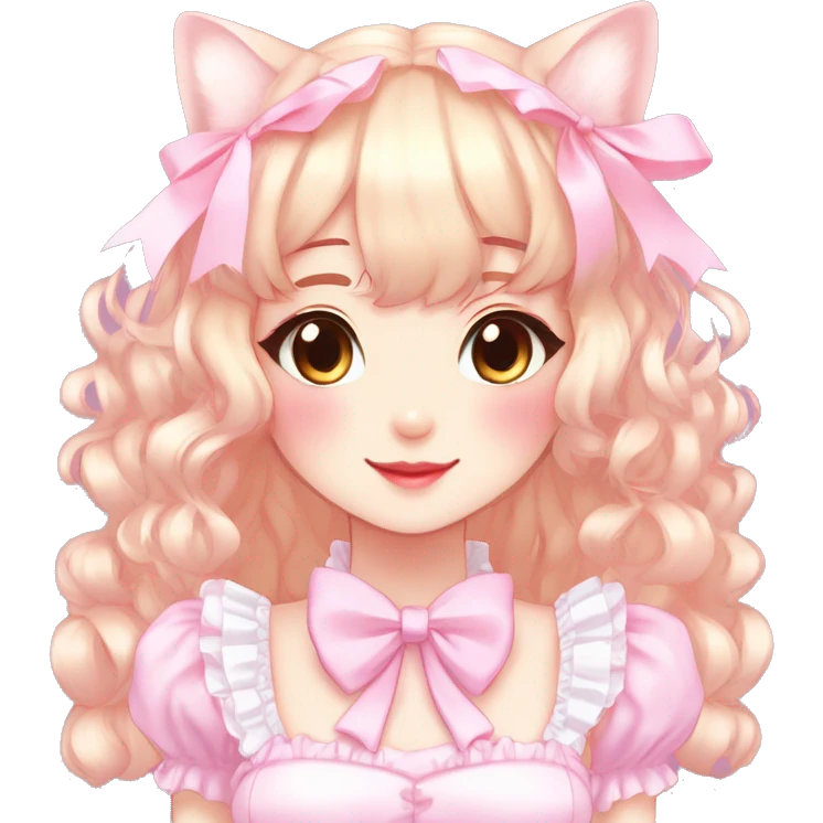 Shiny Blushing Cute Kawaii Beautiful Pastel Lolita Anime Catgirl Trending Style Cottagecore Pastelcore  emoji