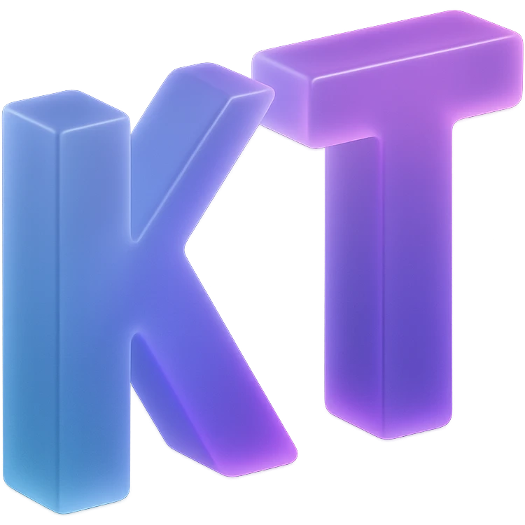the letters KT with a fancy colorful gradient for the color with blue and purple emoji