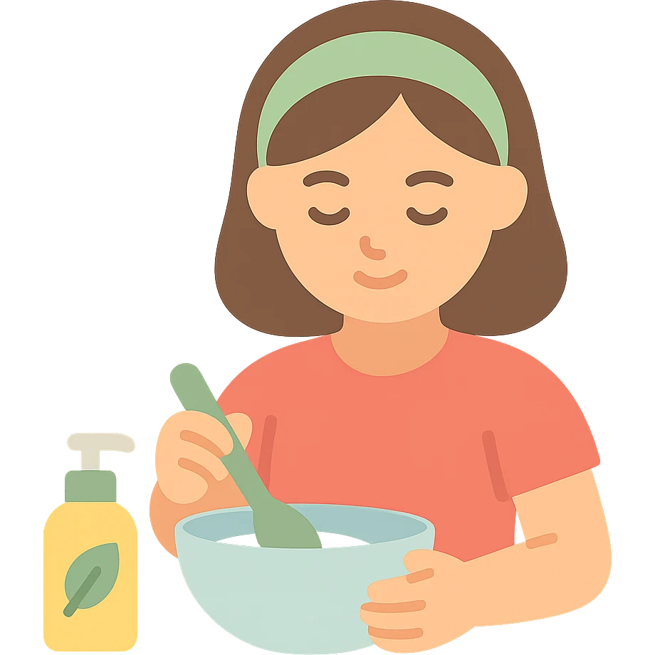 girl making skincare products, mixing ingredients in a bowl, color icon emoji