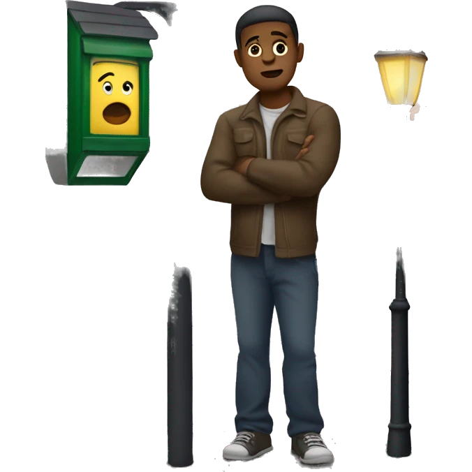 Man holding his arm nervously under a lamppost  emoji