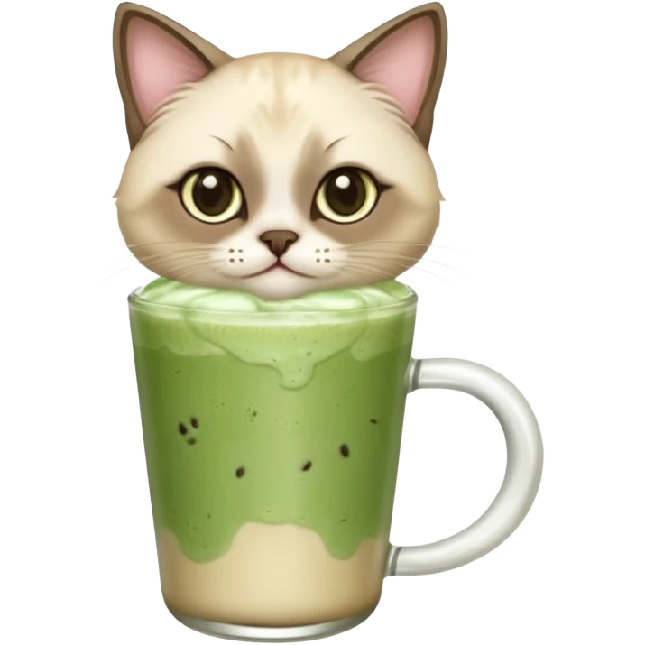 Siamese Cat holding in its paws an iced matcha latte emoji