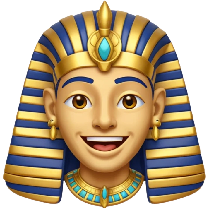 Discord emoji for "RA Silkroad", Ancient Egyptian theme, funny Pharaoh face laughing widely, cartoonish, colorful, shiny gold accents, small and clear, perfect for emoji use.
 emoji