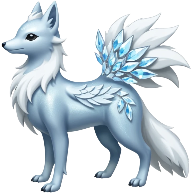 Shiny Silver-White Frosted Ice-Crystal Encrusted Regal Arctic Alolan-Ninetales-Latias-hybrid-creature (full body) emoji