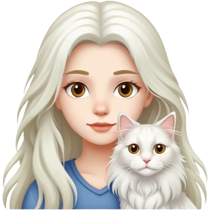 a  girl with long hair with a white Maine coon emoji