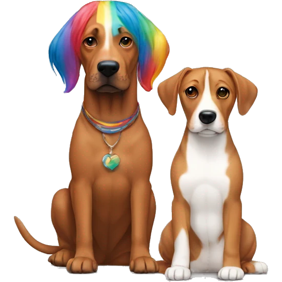 white male with rainbow colored hair alongside a brown rhodesian ridgeback emoji