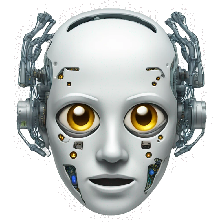 Cyborg head with eye implant and circuitry emoji