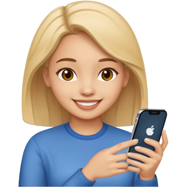 Girl scrolling on phone happy emoji