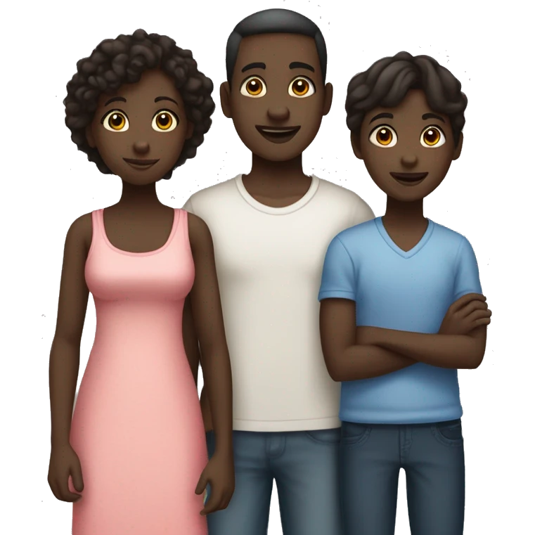 family. 4 Siblings. 3 male. 1 female. The girls are all tall 1 girl is dark skin and the other 3 boys taller and dark skin emoji