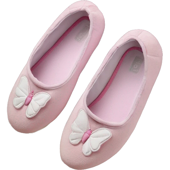 Chaussons ballerines isotoner avec noeud papillon pour femme en tissu et semelles en cuir  emoji