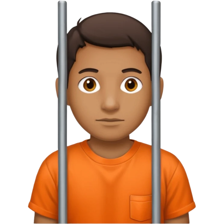 prisoner with orange shirt, metal bars in front of him and he holds the bars emoji