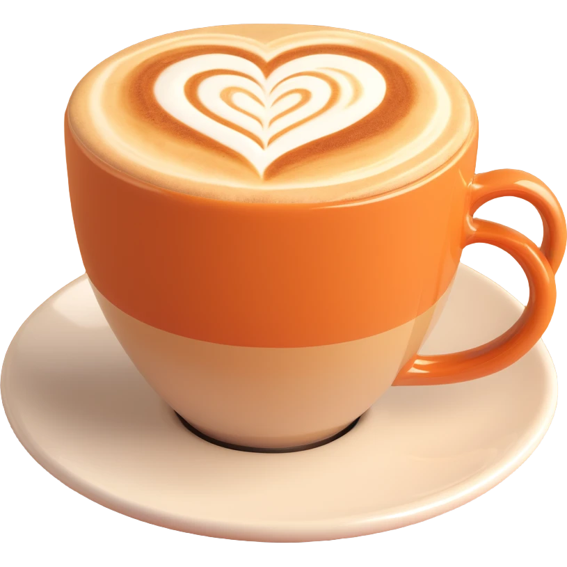 3D style cappuccino cup, latte art heart, glossy finish, warm tones emoji