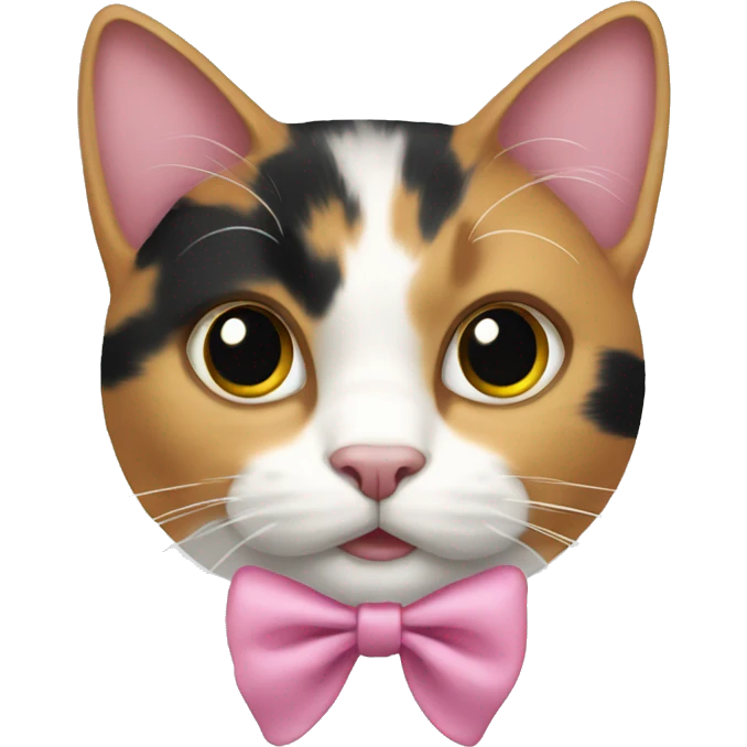 A calico cat with a pink bow emoji