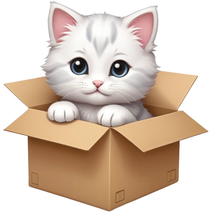  A very cute young kitten cat with one's head tilted to one side poked its paws out of the cardboard big box and placed them on top of it emoji