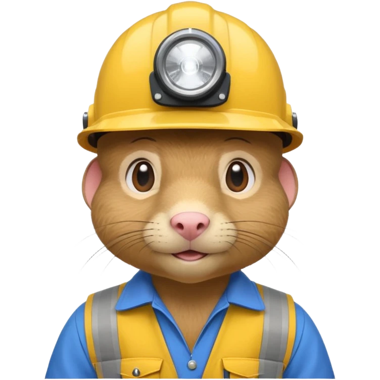 a mole rat, blue helmet, headlamp, yellow worker cloth emoji