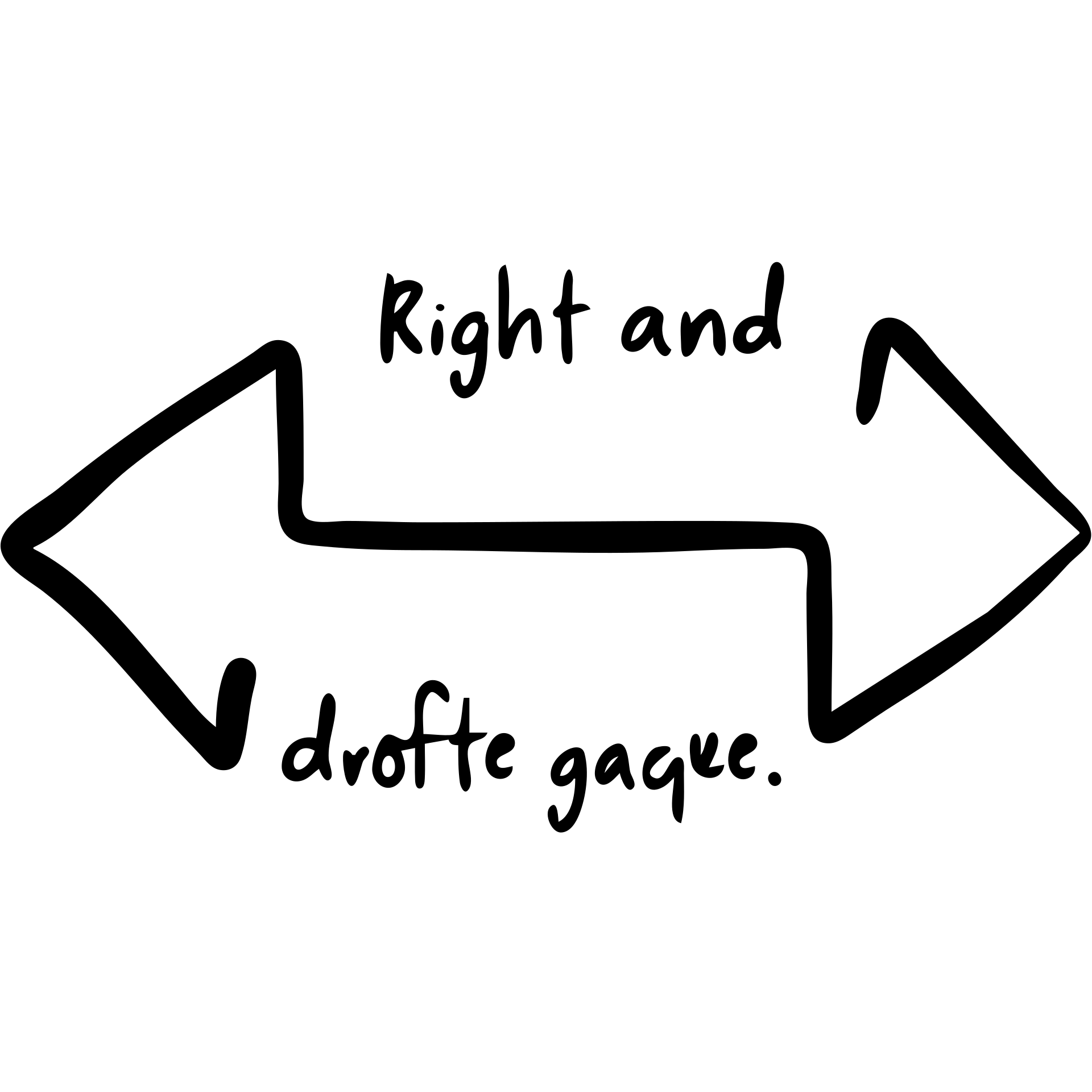 Directional arrows pointing right and left with "droite gauche" text emoji
