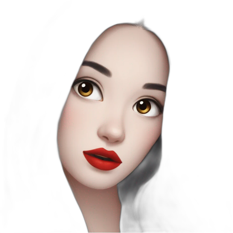 Beautiful young woman,Black hair,long hair,White skin,oval face,big eyes,Blackeyes,Redlips,Chinese emoji
