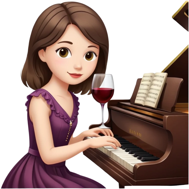 девушка в платье играет на пианино с бокалом вина emoji