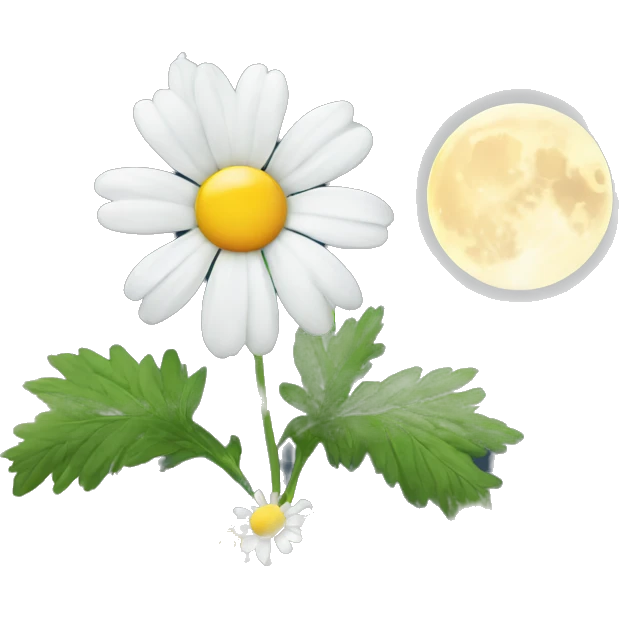 a white camomile with the Moon in the middle of it  emoji
