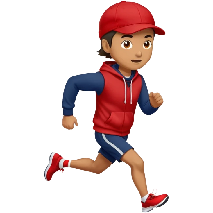 Man Wearing Navy Cap. Red hoodie. and running. emoji