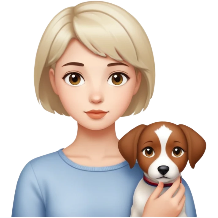 A handsome girl with short hair is holding a white Devon  emoji