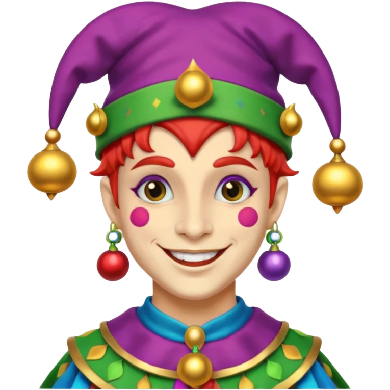 Royal Jester – Smiling trickster with colorful hat and bells emoji