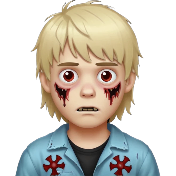 white boy with medium blonde hair with bangs fluffy zombified with stitches emoji