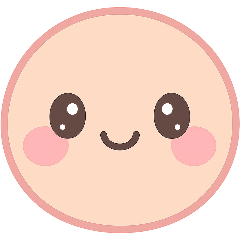 cute face, cartoon style, pink cheeks, wide eyes, joyful expression, soft colors emoji