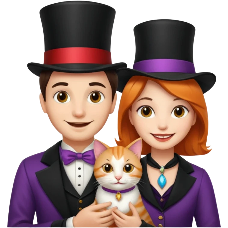 magician couple and their pet cat emoji