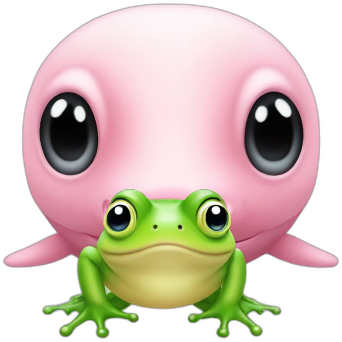 Pink beluga whale with the face of a frog emoji