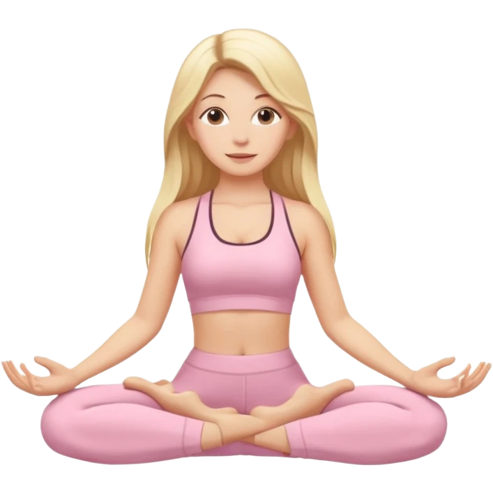White girl with long blonde hair doing yoga light pink set emoji