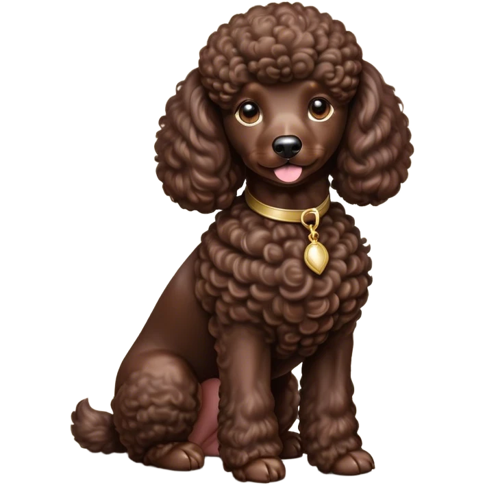 Cinematic Noble Chocolate Poodle Portrait Emoji, Poised and regal, with a refined, elegant build and a meticulously groomed, curly chocolate Fur, deep-set soulful brown eyes, Simplified yet sharp and sophisticated features, highly detailed, glowing with a soft, dignified glow, high shine, intelligent and graceful, stylized with an air of sophistication, focused and attentive, soft glowing outline, capturing the essence of a watchful and confident companion, so majestic it feels as though it could prance out of the screen with effortless authority! emoji
