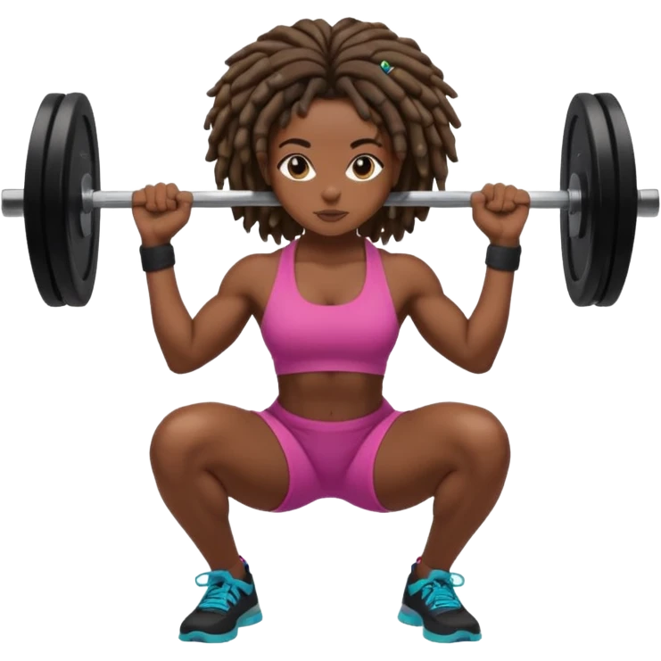 Black girl with locs squatting a barbell emoji