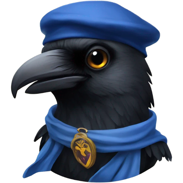 Raven with Ravenclaw scarf and hat Hogwarts emoji