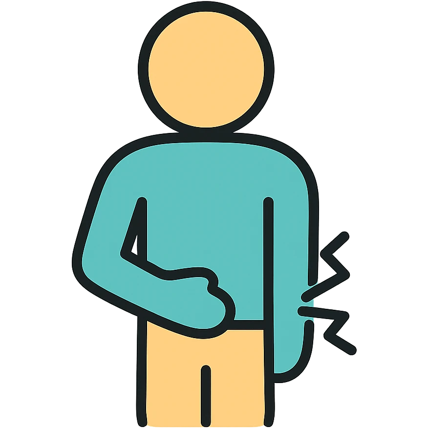 minimalist gender-neutral person upright, one hand resting on lower abdomen, suggesting mild discomfort, soft rounded shapes, gentle colors, no muscle definition, vector style, no background emoji