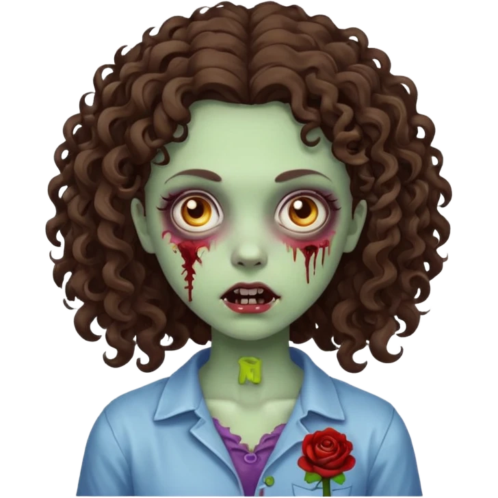 Zombie girl brunette curly hair emoji