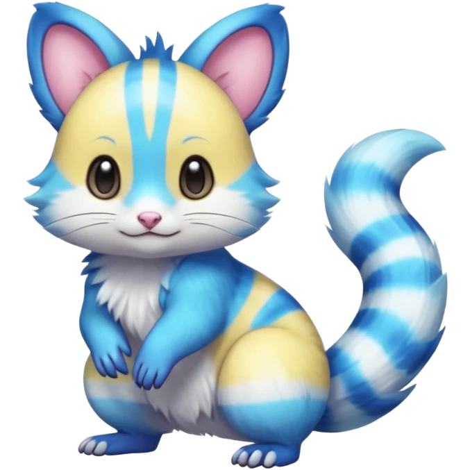 Realistic cute Neon-yellow and neon-cobalt-blue and cyan-gradients Furret-Emolga-Genet-Purrloin-hybrid-fusion (full body) emoji