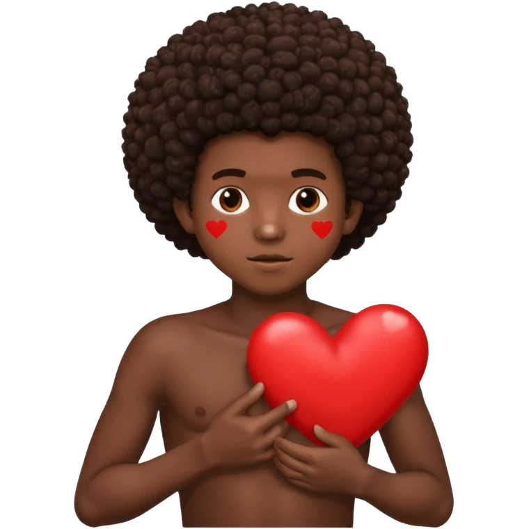 I want a black boy with chocolate skin and an afro holding a heart close to his chest as if to present it to someone he loves. emoji