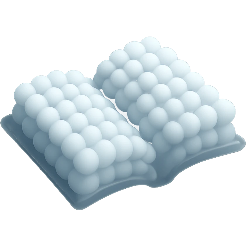 thick open book made entirely of small, very bright white fluffy convex clouds, matte glass style emoji