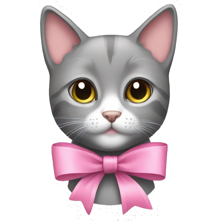 Gray cat with pink bow emoji