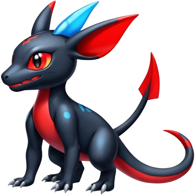 Cute Shiny Guilmon-Salandit-Umbreon-Fakémon-hybrid-creature (full body)  emoji