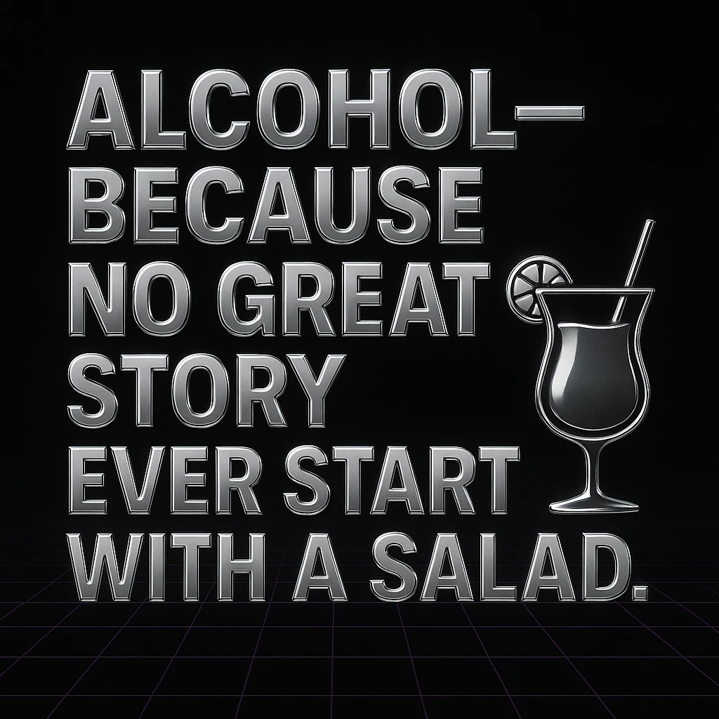 Simplify the vaporwave card: use a minimal neon grid background, one drink icon, and bold chrome text for the quote. Remove extra graphics and keep the color palette clean and limited. emoji