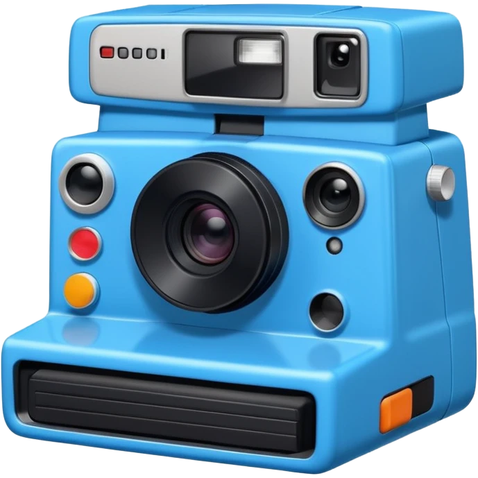 A hand-drawn doodle in a minimalist, cartoon style of a [instant camera]. The object is white with thick, rough, black marker outlines and two small black dot eyes. It is a simple sketch with no realistic textures, centered on a solid [blue] circular background." emoji