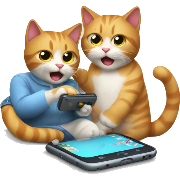 cat playing game on a phone with his brother emoji