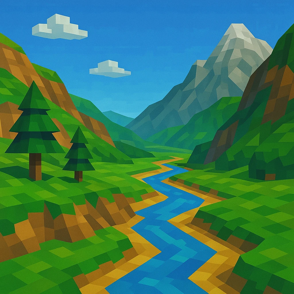 a stylized valley in a low-poly 3D style emoji