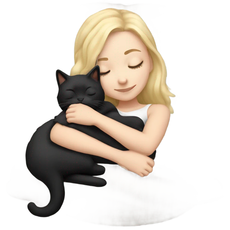 White girl blonde hair sleeping with a black and white kitty emoji